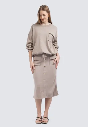 Buttoned Knit Midi Skirt