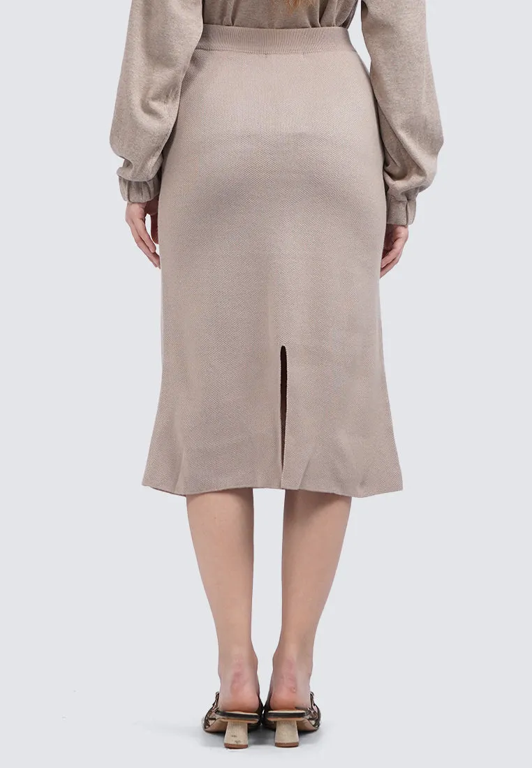 Buttoned Knit Midi Skirt
