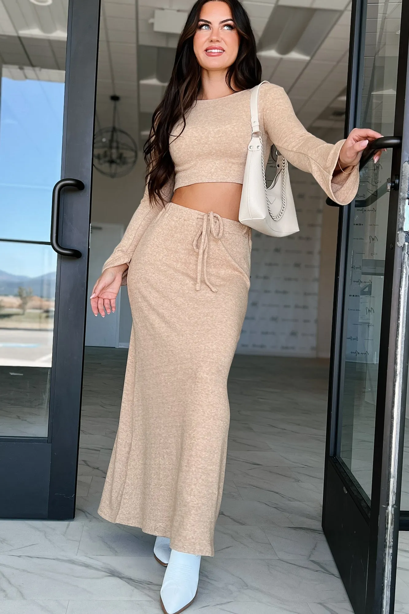 Cafe Cutie Flared Sleeve Top (Oatmeal)