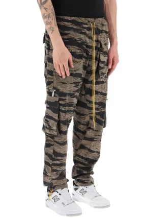 cargo pants with 'tiger camo' motif all-over