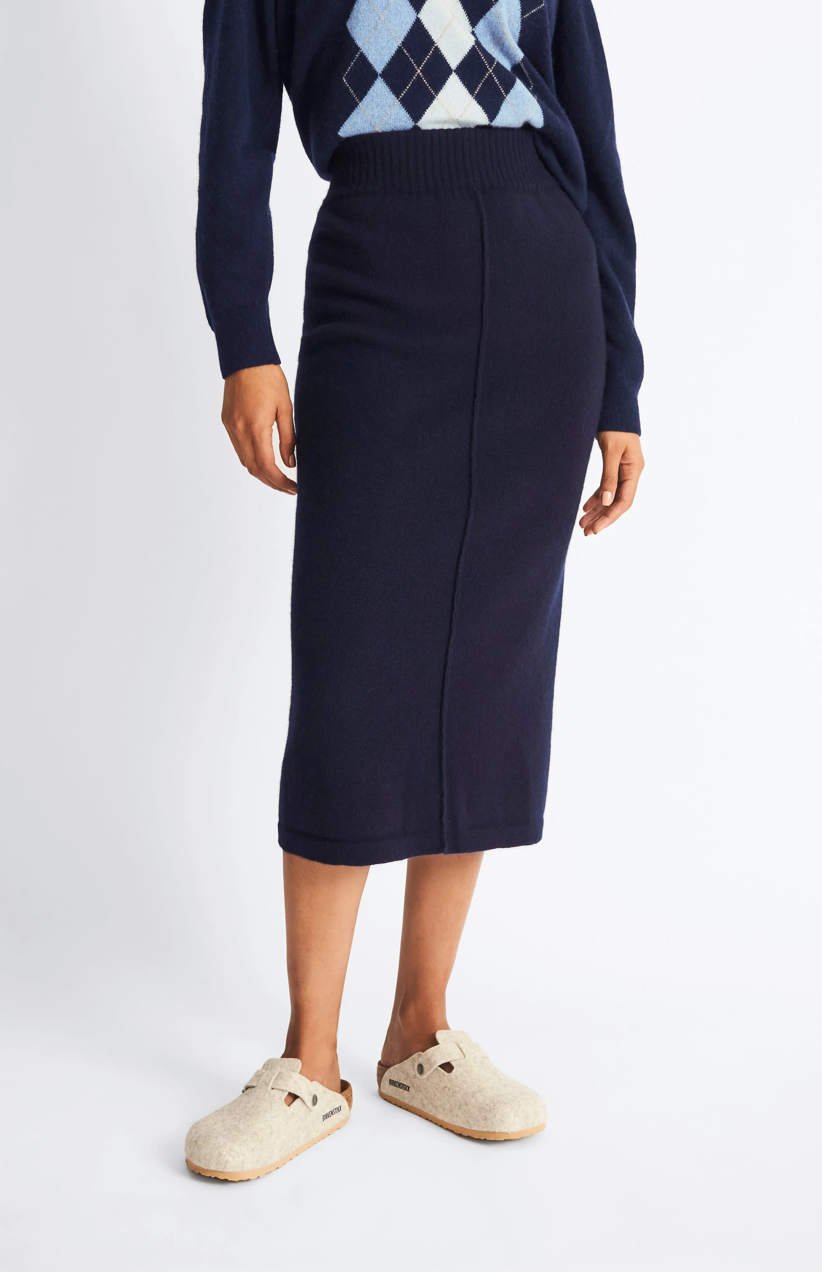 Cashmere Blend Pencil Skirt In Indigo