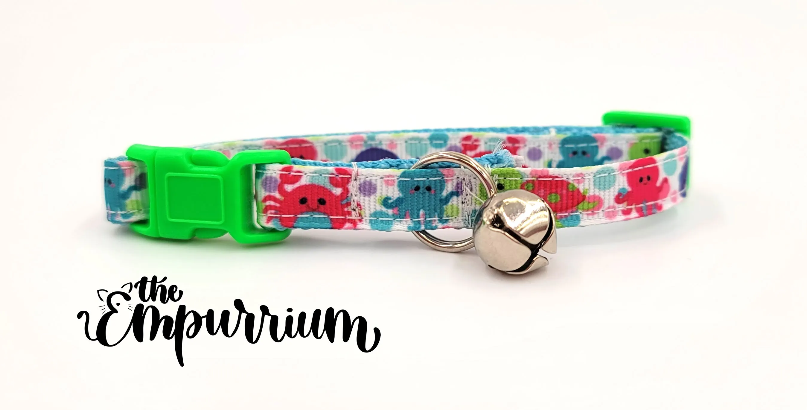 Cat Collar - Sea Friends - Blue / Lime