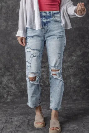 Chic High Waist Distressed Denim Pants
