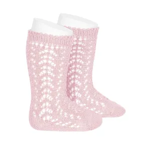 CONDOR - FULL OPENWORK KNEE HIGH: ROSA EMPOLVADO