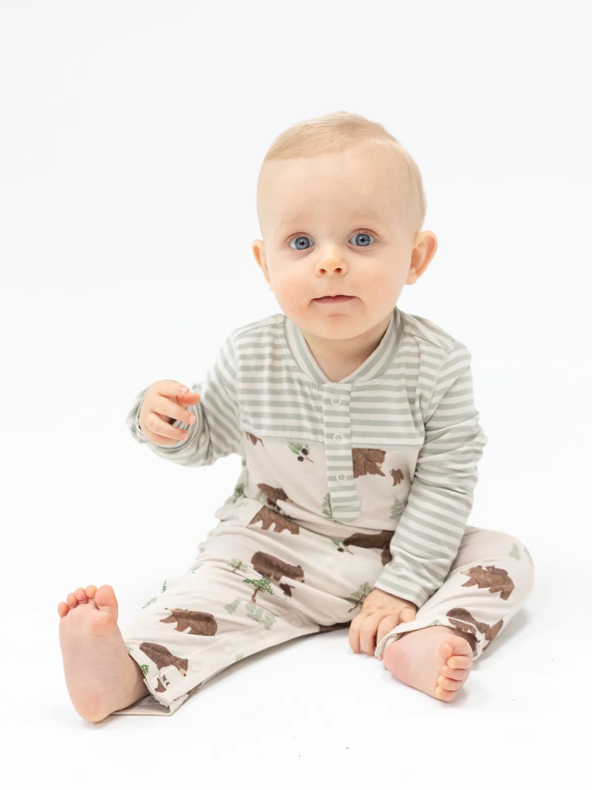Contrast Henley Romper, Sweet Brown Bears