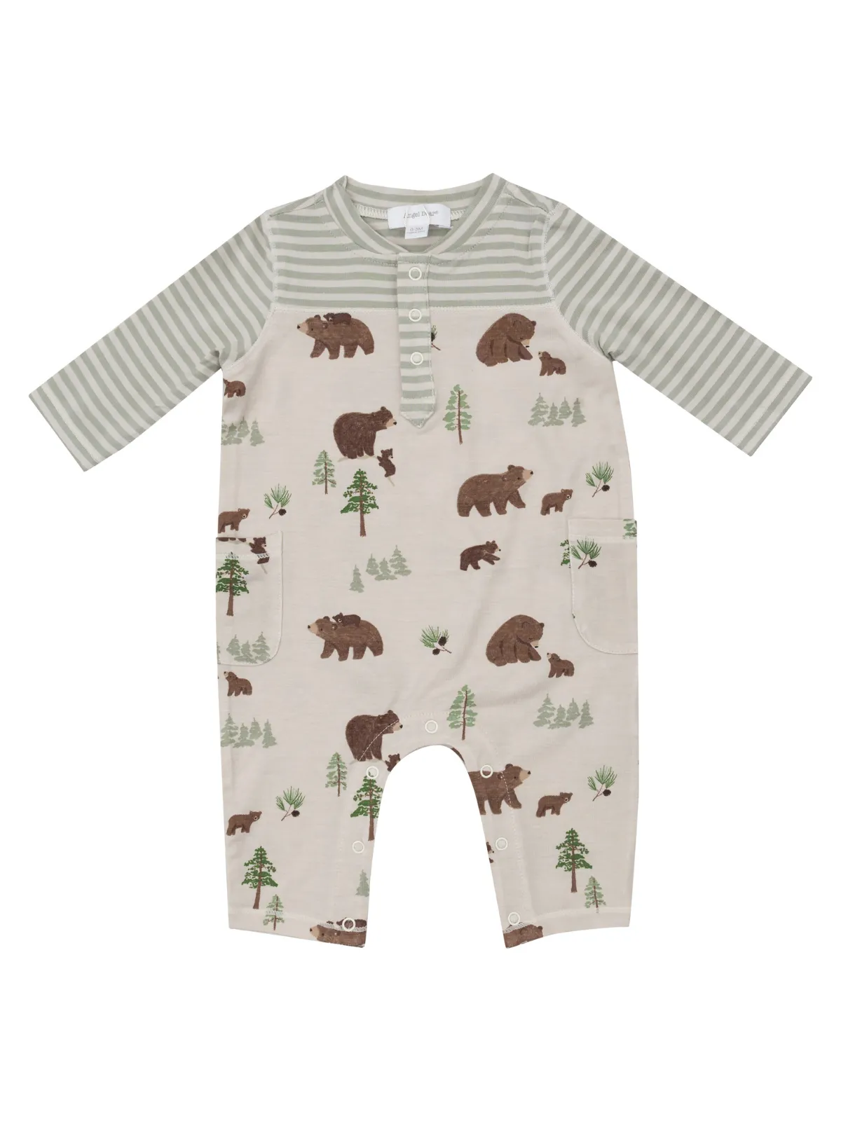 Contrast Henley Romper, Sweet Brown Bears