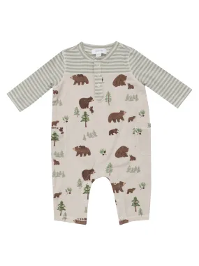Contrast Henley Romper, Sweet Brown Bears