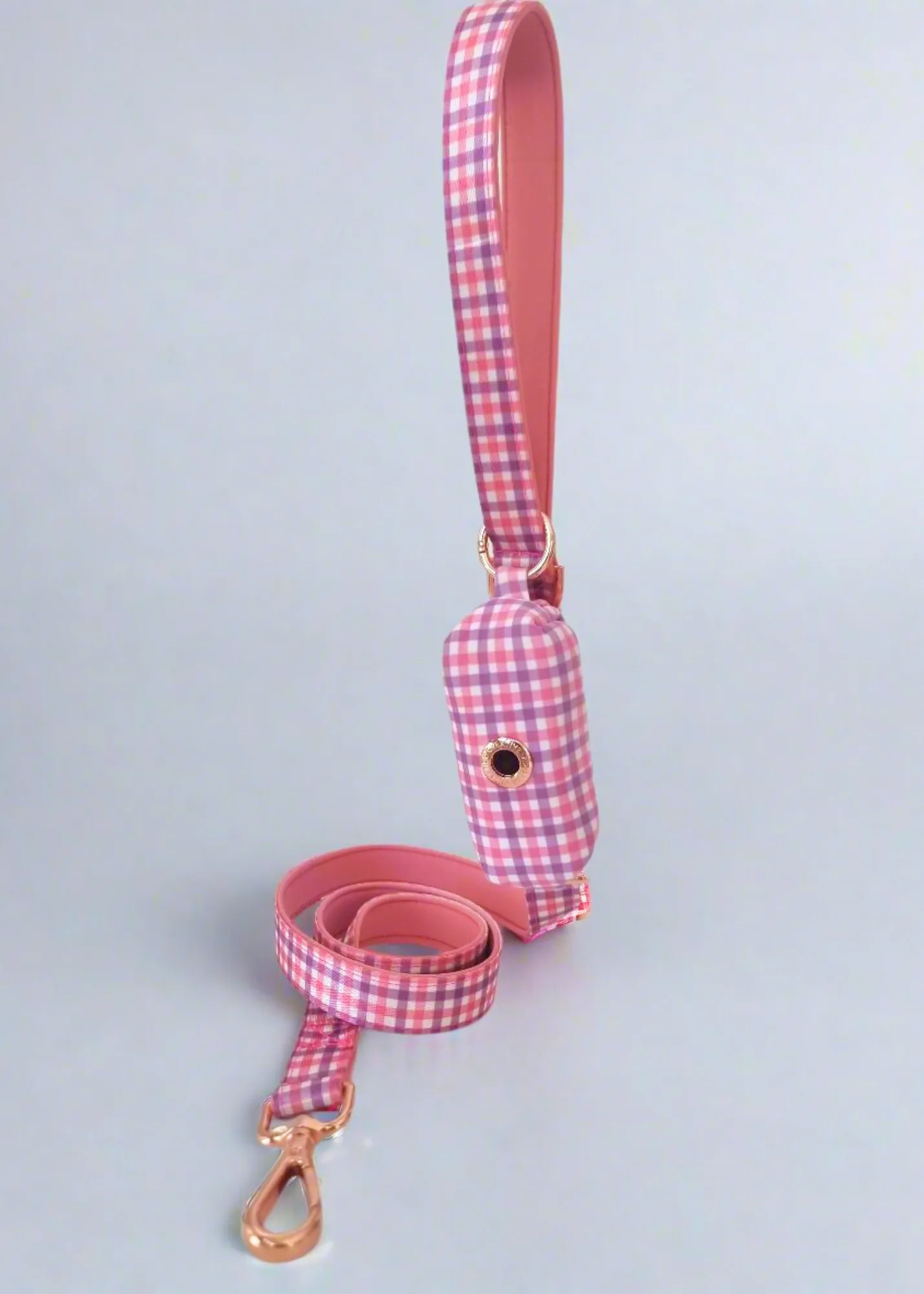 Dog Leash, Pink Purple Gingham - Neoprene Padded