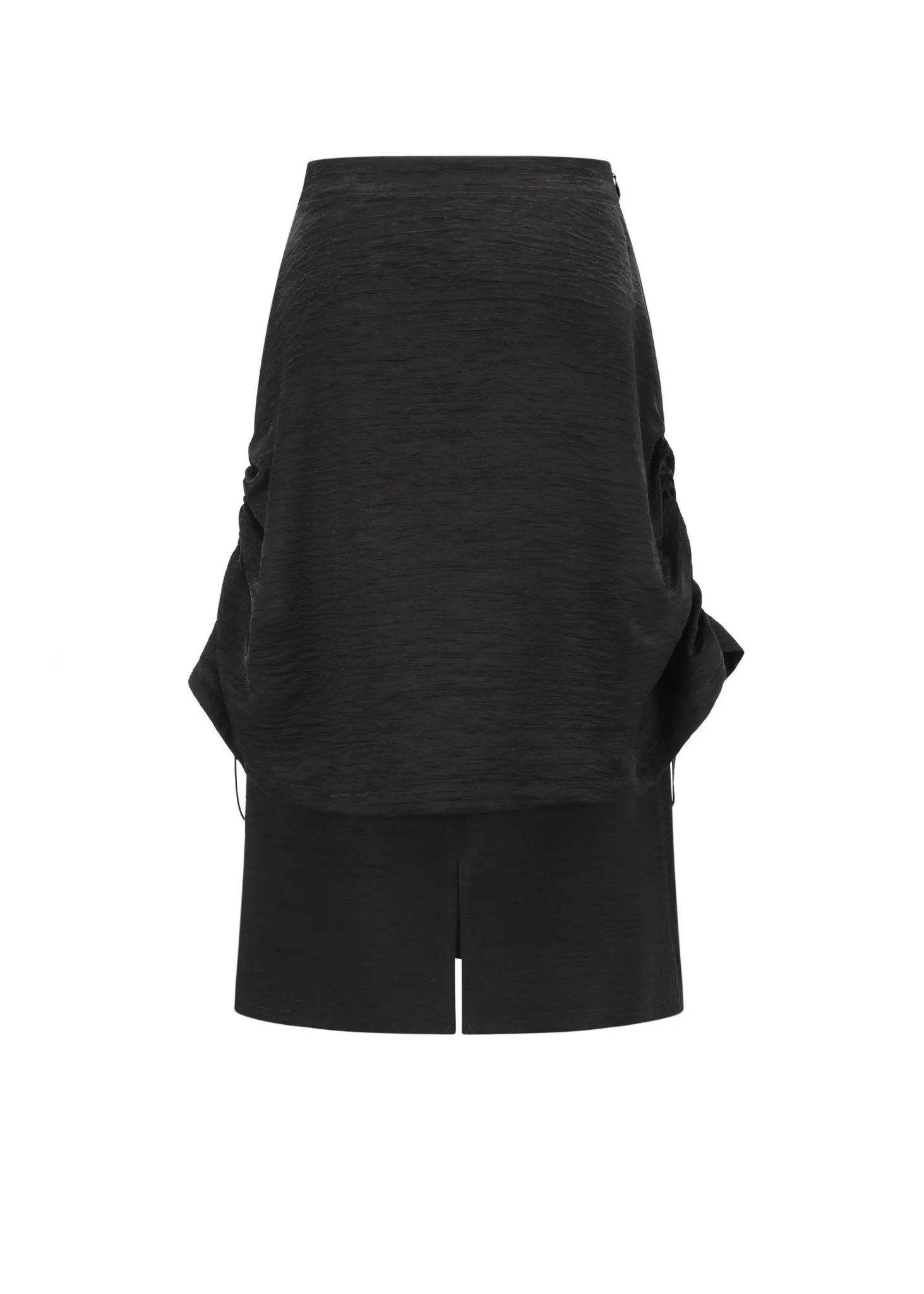 Dual-Layer Drawstring Midi Skirt in Black