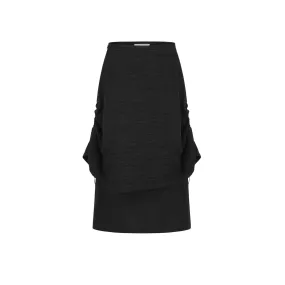 Dual-Layer Drawstring Midi Skirt in Black