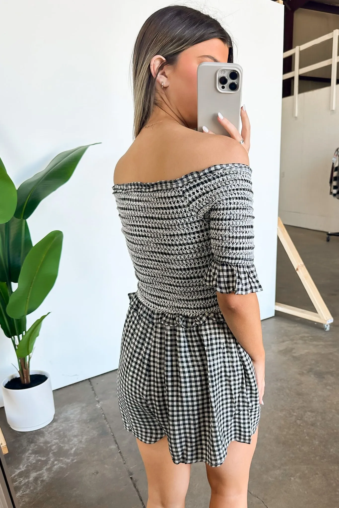 Dylan Off Shoulder Plaid Smocked Romper - FINAL SALE