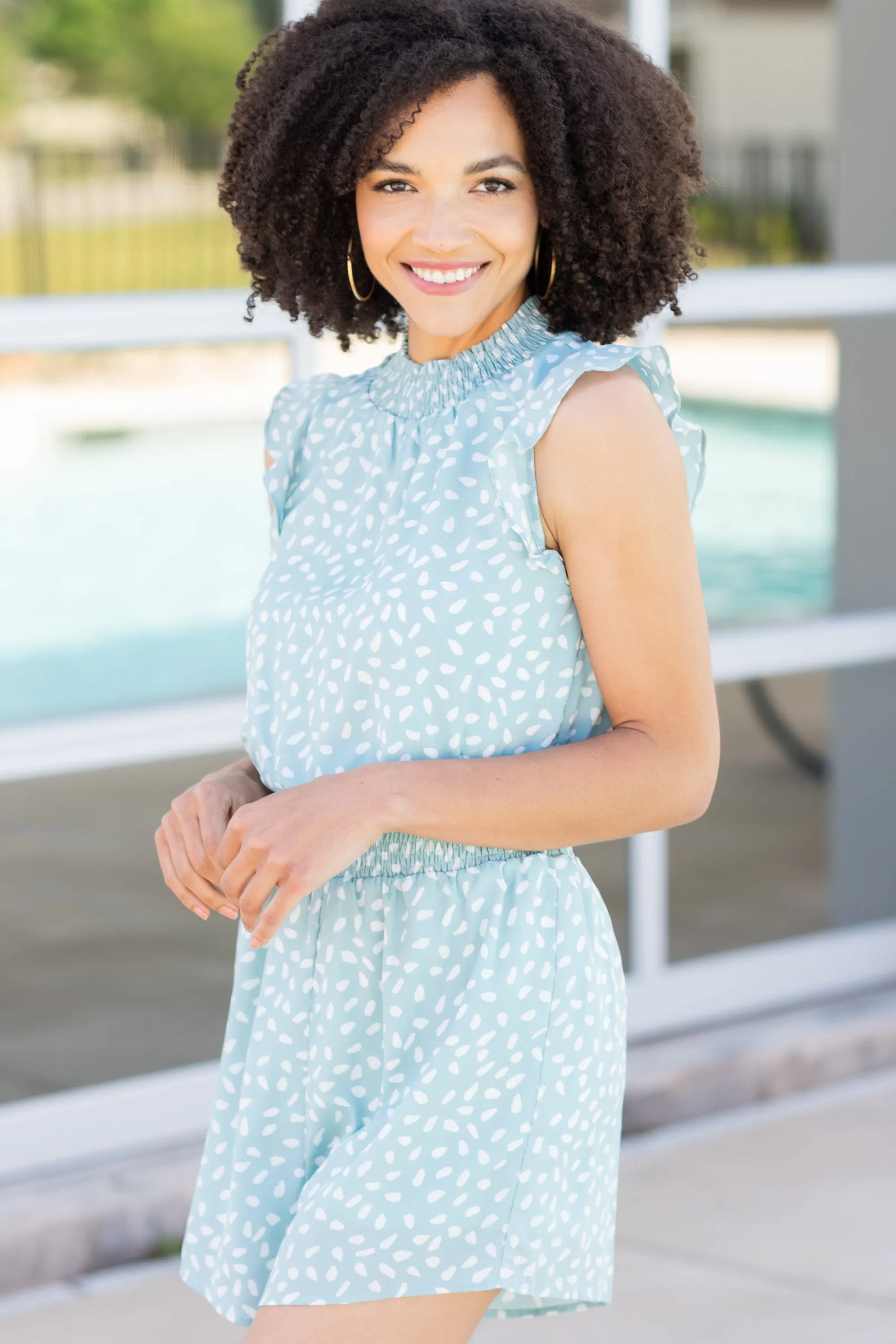 Earn Your Love Mint Green Spotted Romper