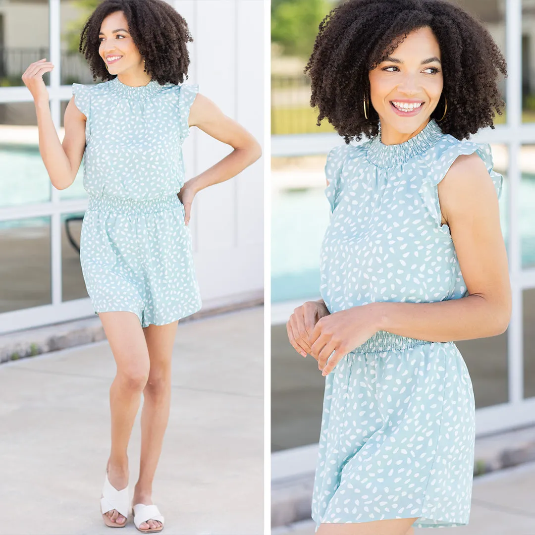 Earn Your Love Mint Green Spotted Romper