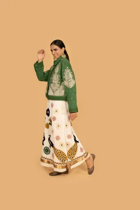 Embroidered Peacock Neutral Maxi Skirt