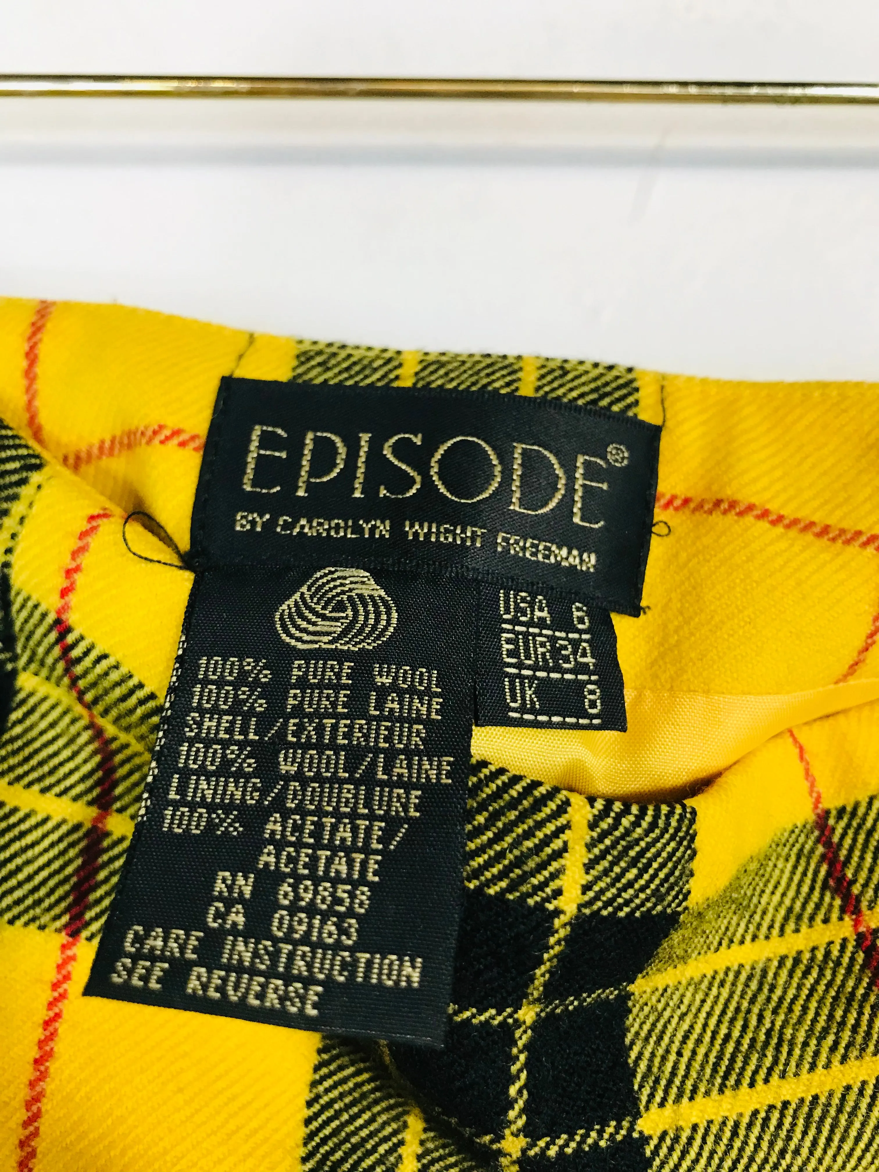 Episode Women's Wool Tartan Pencil Skirt  | UK8 | Yellow