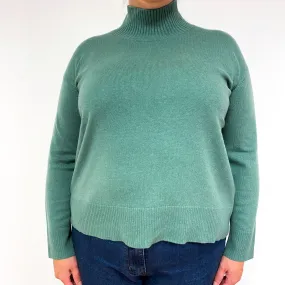 Estuary Green Cashmere Turtle Neck Jumper Extra Large