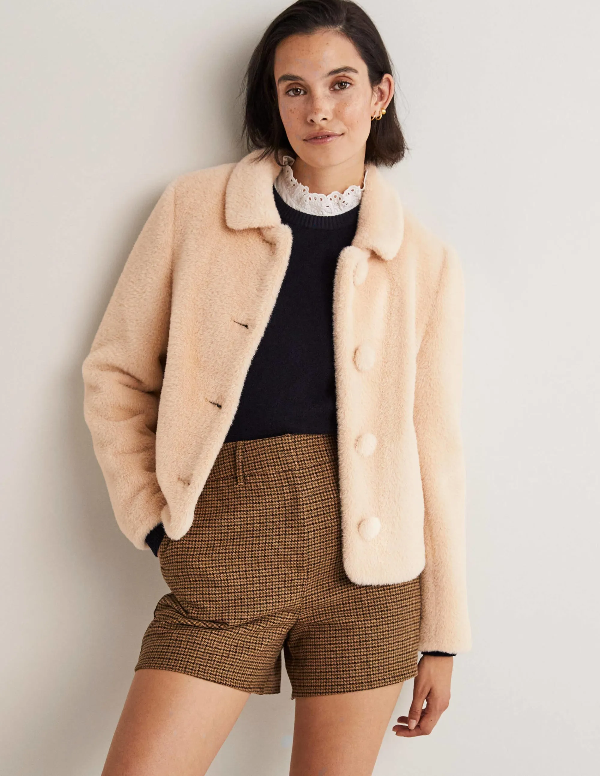Faux Fur Short Coat-Natural