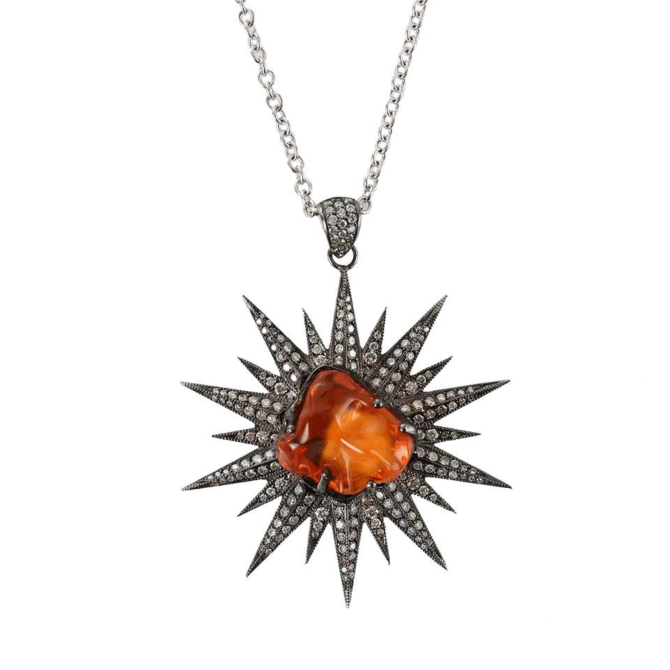 Fire Opal Sun Pendant and Diamond Necklace