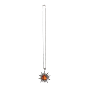 Fire Opal Sun Pendant and Diamond Necklace