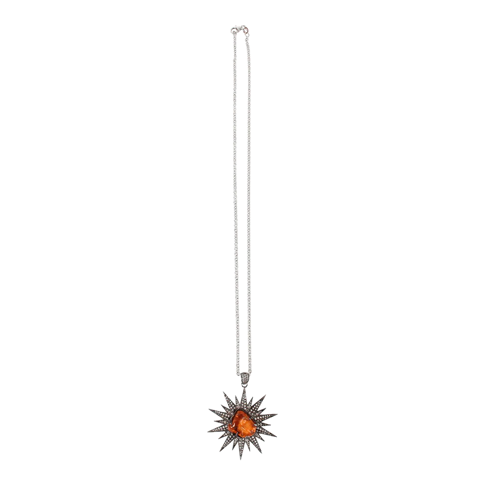 Fire Opal Sun Pendant and Diamond Necklace