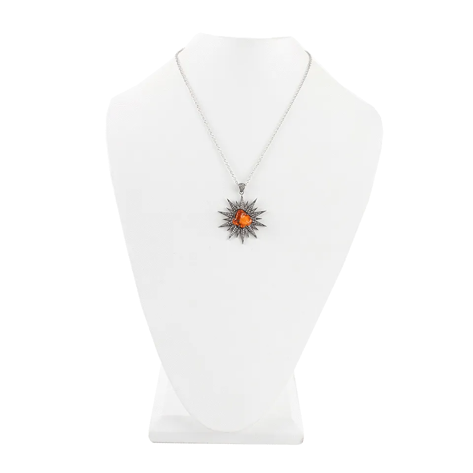 Fire Opal Sun Pendant and Diamond Necklace