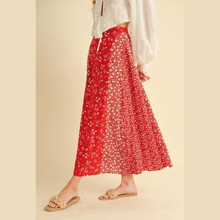 Floral Elastic Waist Maxi Skirt
