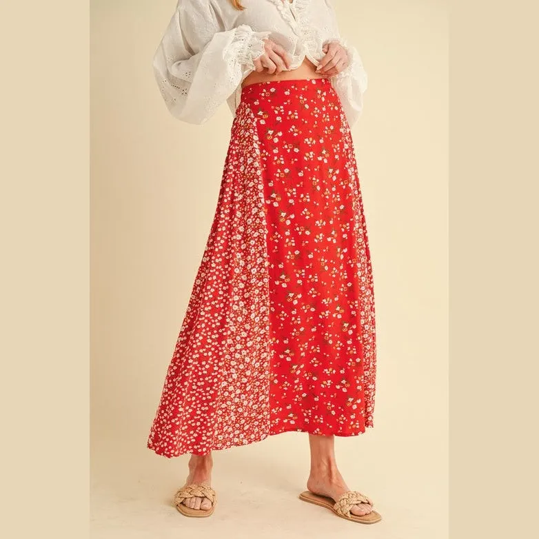 Floral Elastic Waist Maxi Skirt