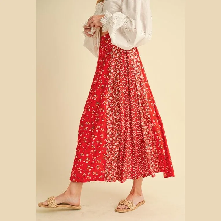 Floral Elastic Waist Maxi Skirt