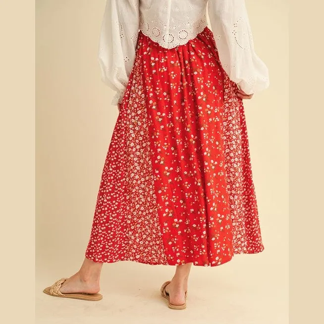Floral Elastic Waist Maxi Skirt