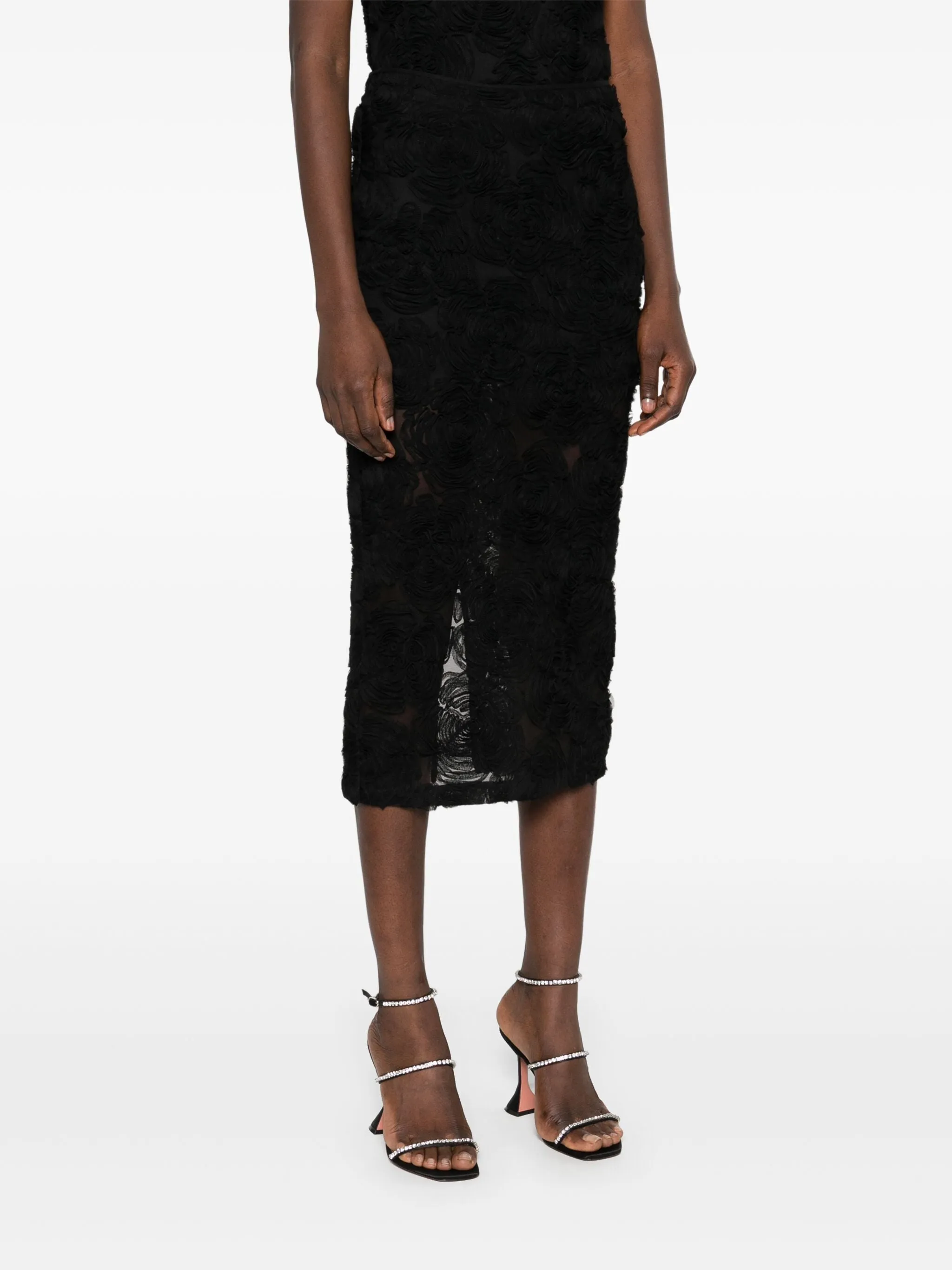 Floral mesh pencil skirt