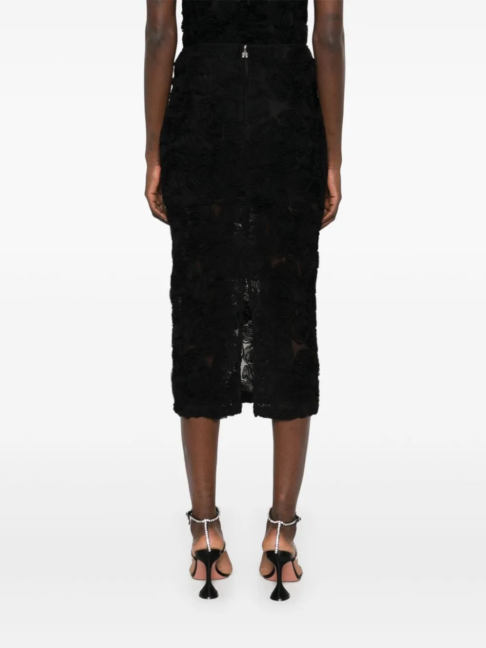 Floral mesh pencil skirt