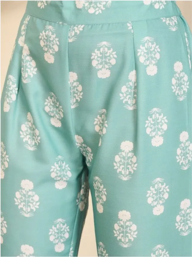 Floral Printed Lace Inserts Straight Kurti With Trousers