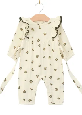 Flutter Sleeve Long Romper - Floral Muslin