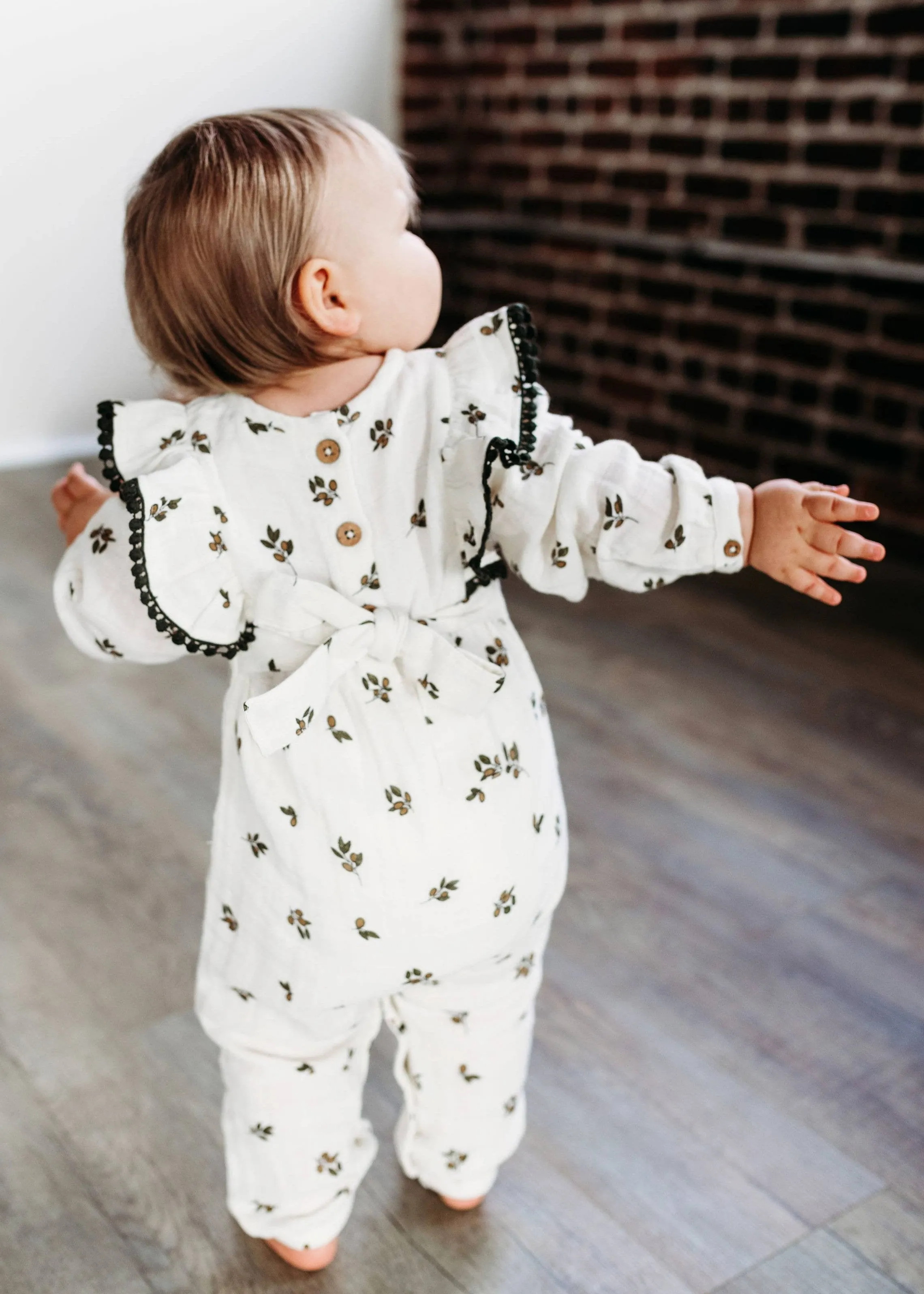 Flutter Sleeve Long Romper - Floral Muslin