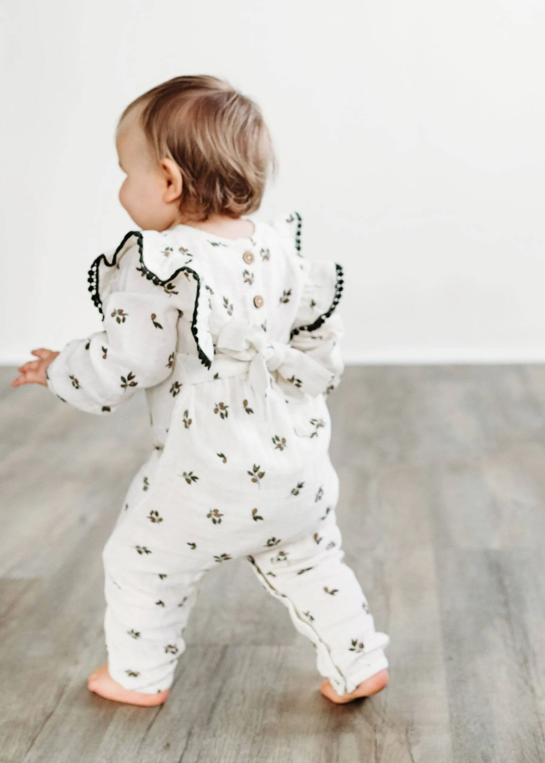 Flutter Sleeve Long Romper - Floral Muslin