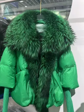 Fur Collar Knit Sleeve Duck Down Jacket