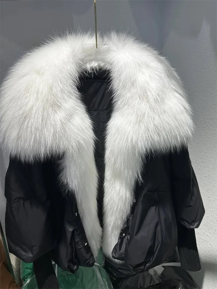 Fur Collar Knit Sleeve Duck Down Jacket