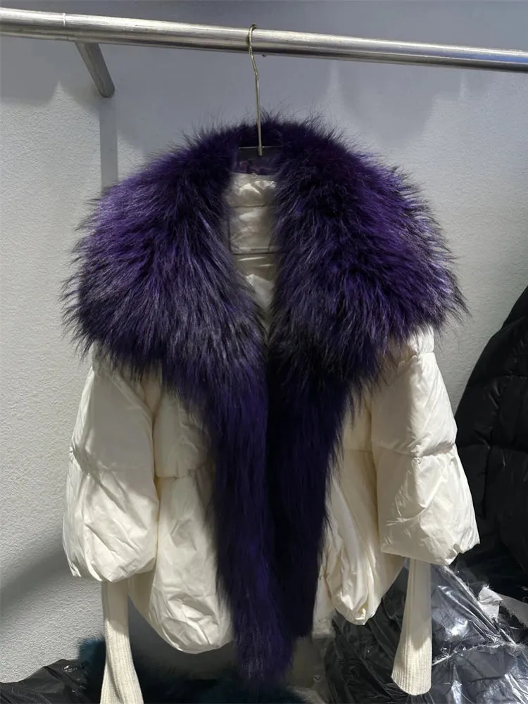 Fur Collar Knit Sleeve Duck Down Jacket