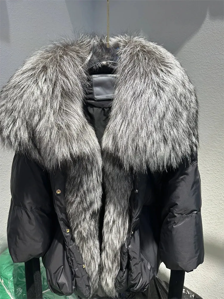 Fur Collar Knit Sleeve Duck Down Jacket
