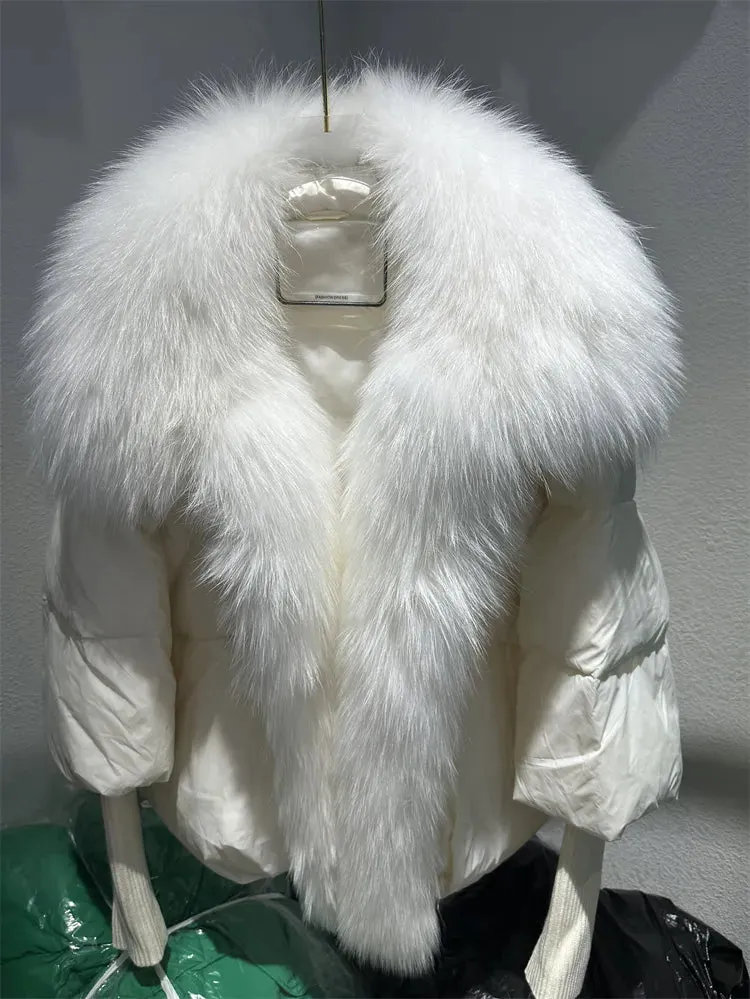 Fur Collar Knit Sleeve Duck Down Jacket