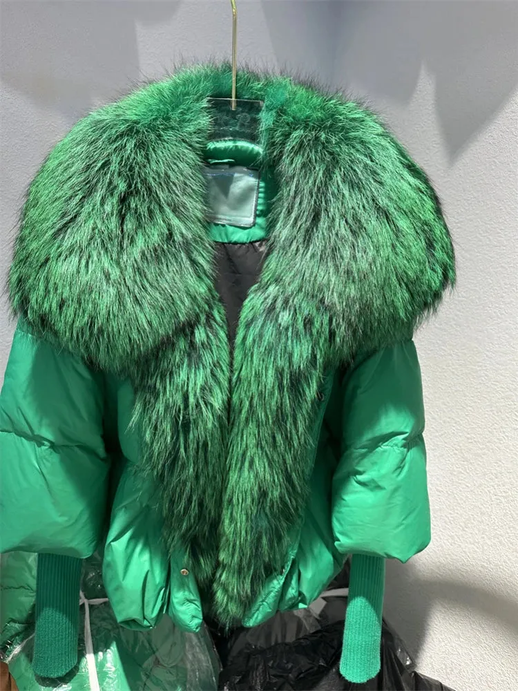 Fur Collar Knit Sleeve Duck Down Jacket