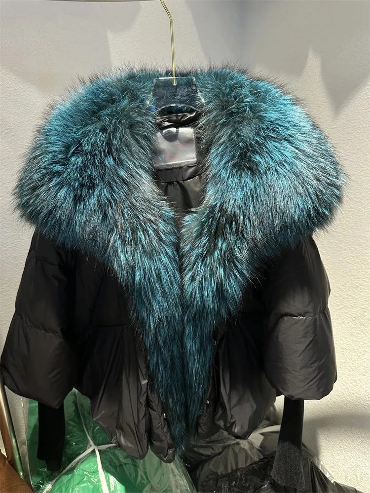 Fur Collar Knit Sleeve Duck Down Jacket