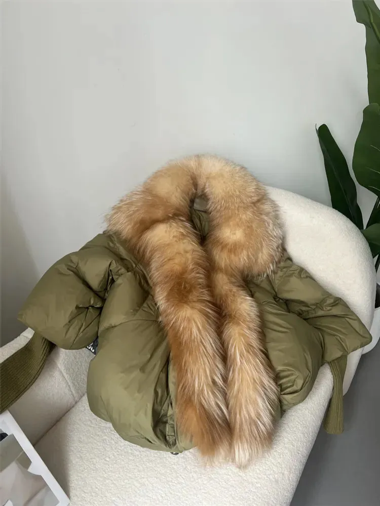 Fur Collar Knit Sleeve Duck Down Jacket