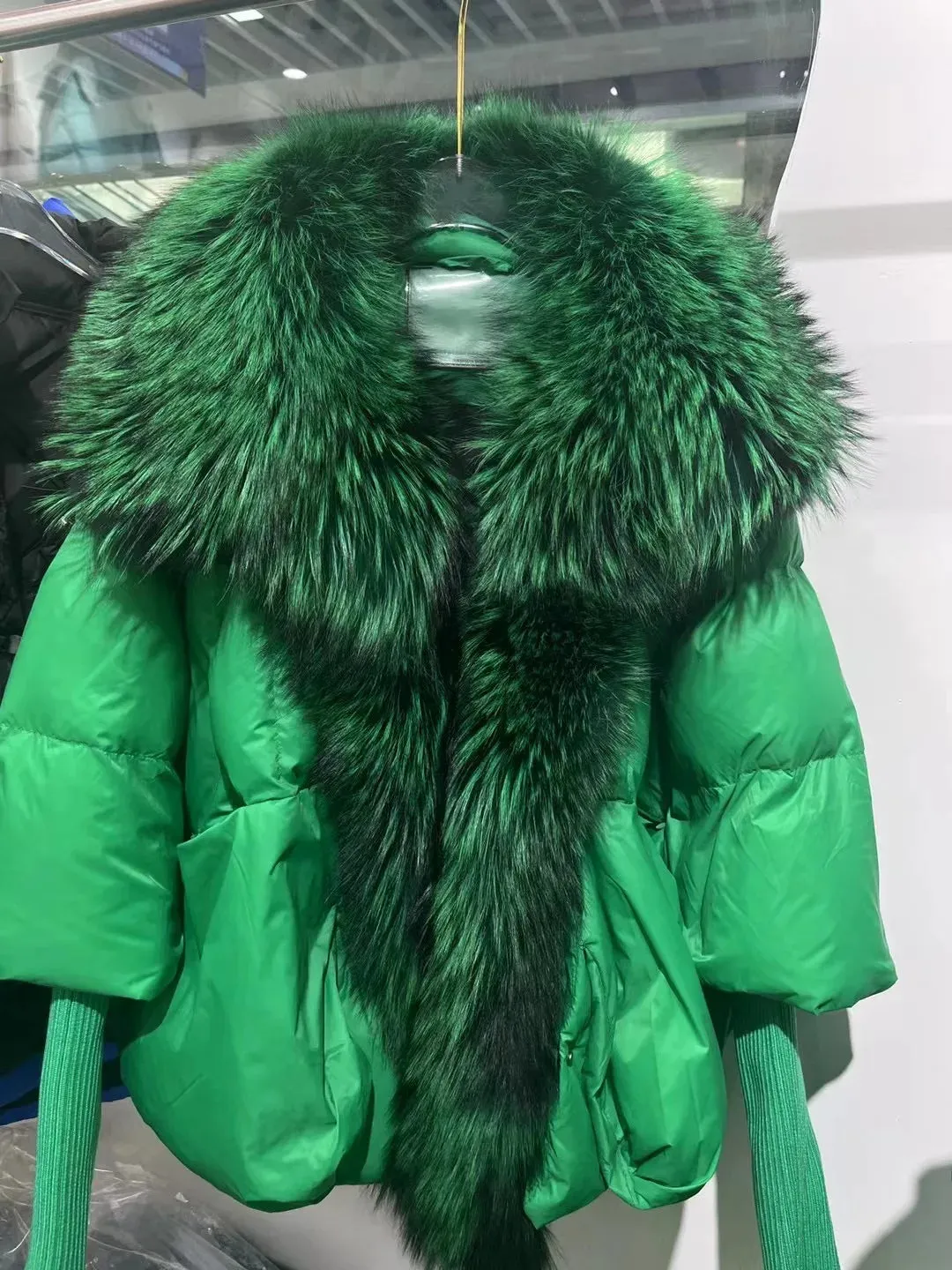 Fur Collar Knit Sleeve Duck Down Jacket