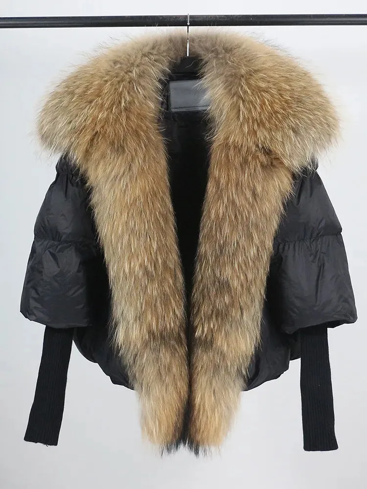 Fur Collar Knit Sleeve Duck Down Jacket