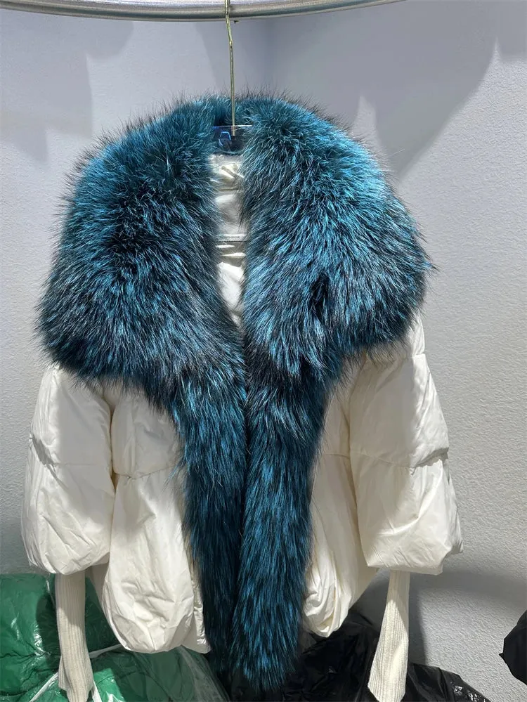 Fur Collar Knit Sleeve Duck Down Jacket