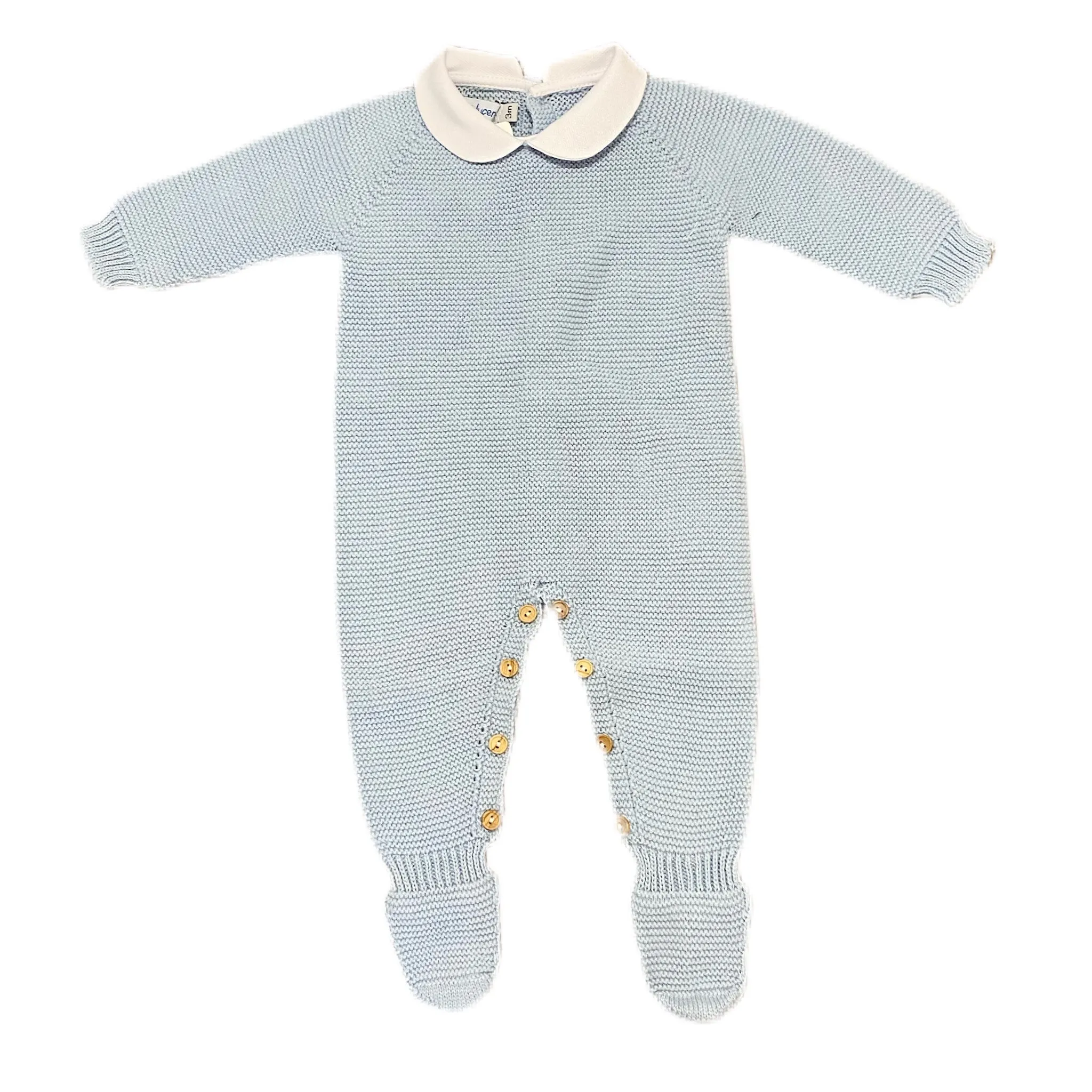 Garter Stitch Footed Romper Blue