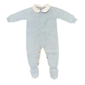 Garter Stitch Footed Romper Blue