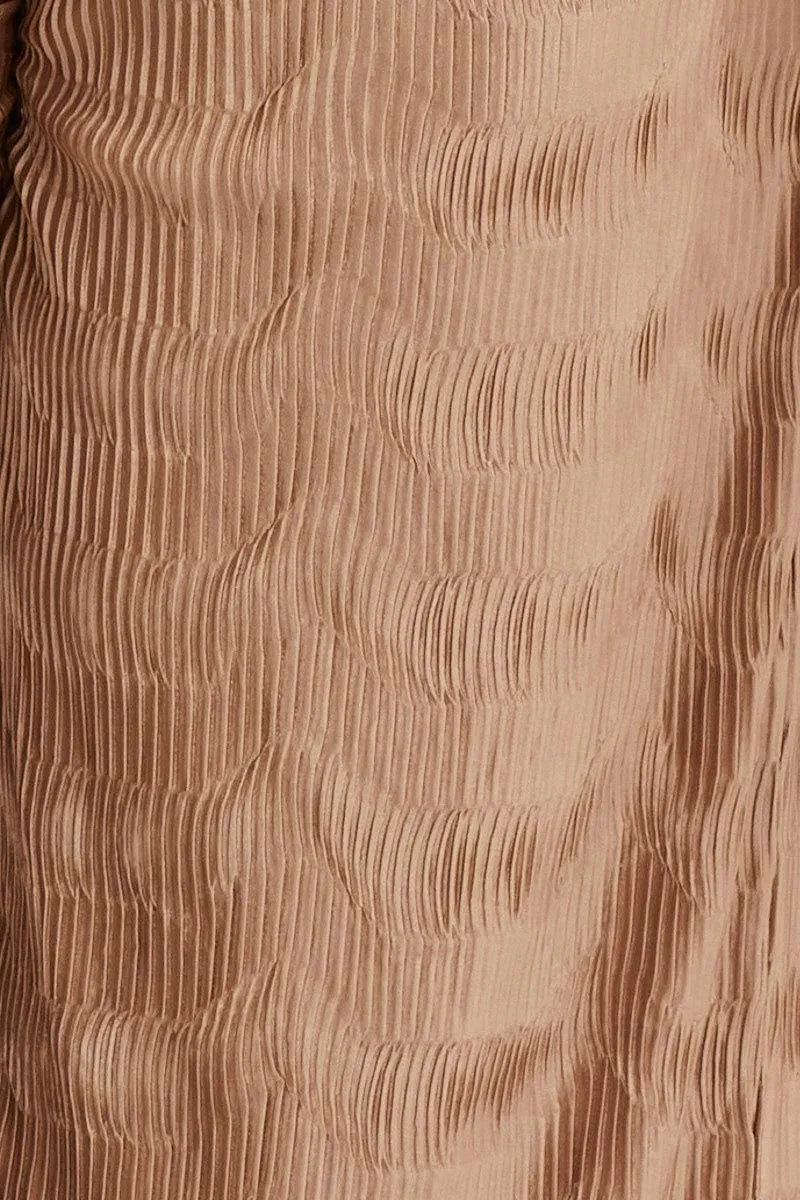 Gold Pants High Rise Plisse Elastic Waist