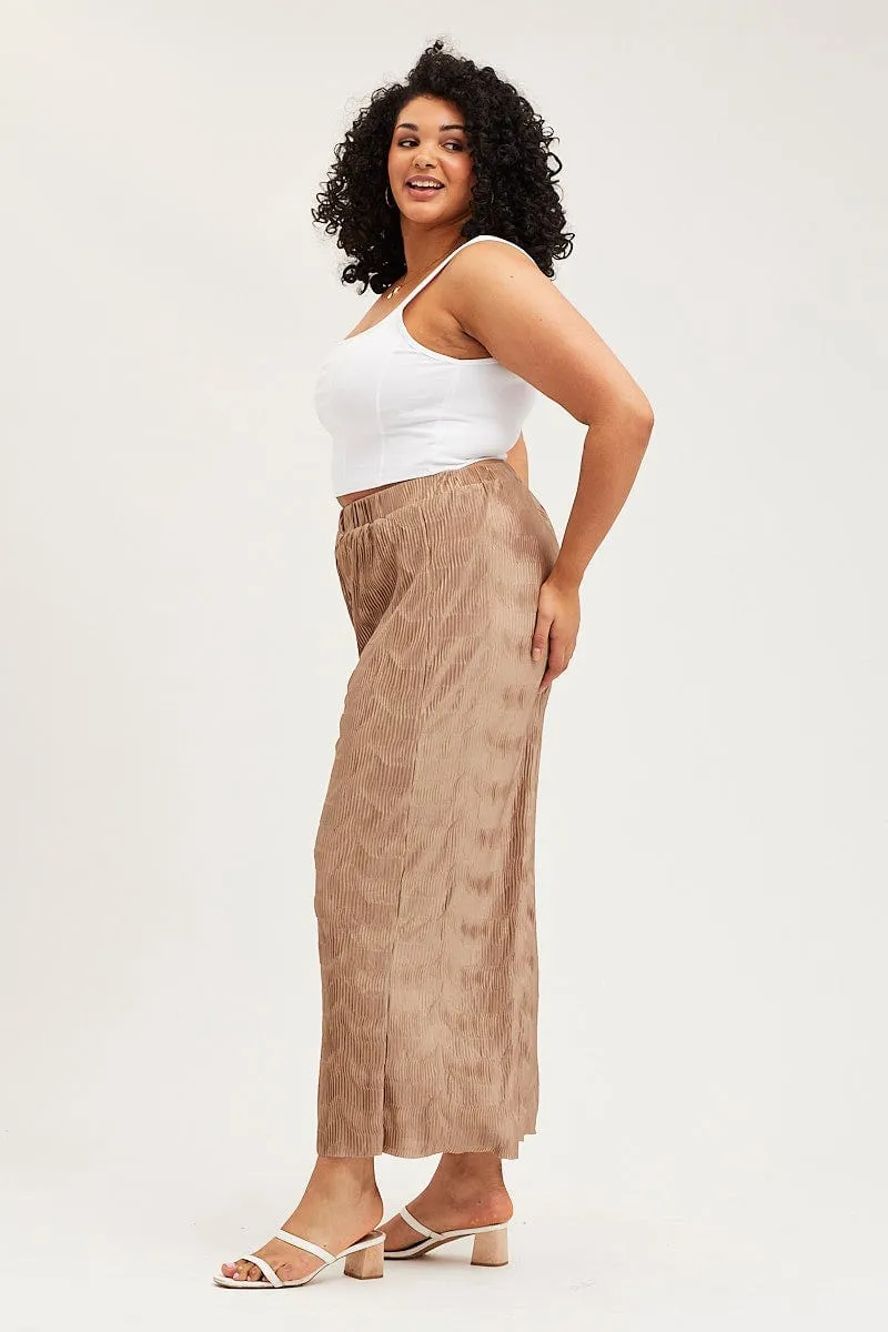Gold Pants High Rise Plisse Elastic Waist
